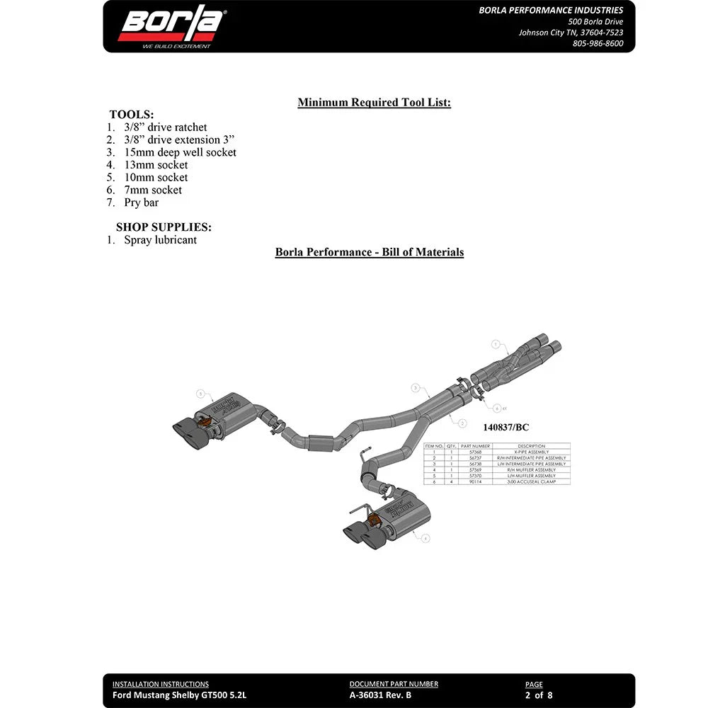 Borla 2020 Ford GT500 5.2L AT 3in ATAK CatBack Exhaust w/ Chrome Tips