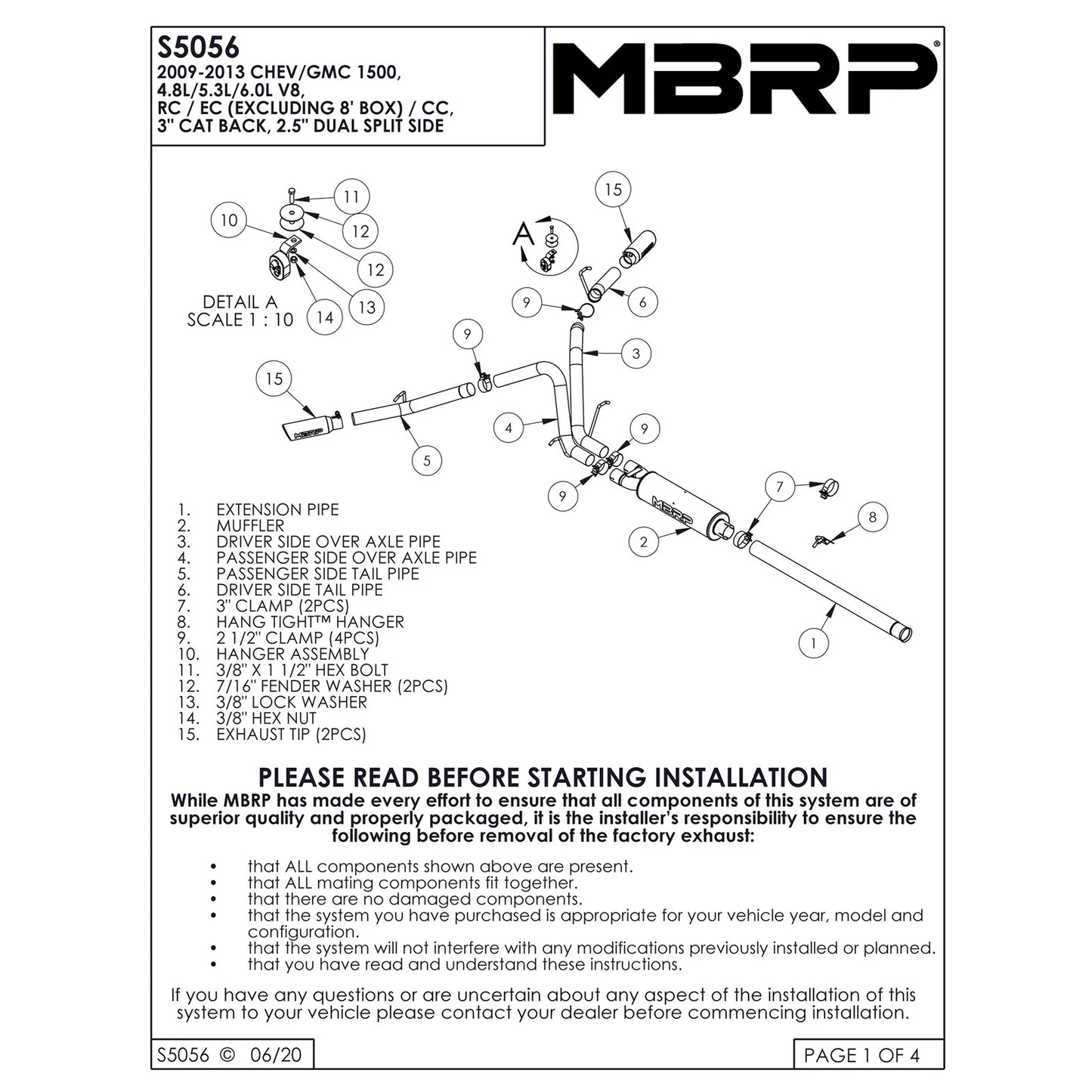 MBRP 2009 Chev/GMC 1500 4.8/5.3L EC/CC (excluding 8 bed) Cat Back Dual Split Side