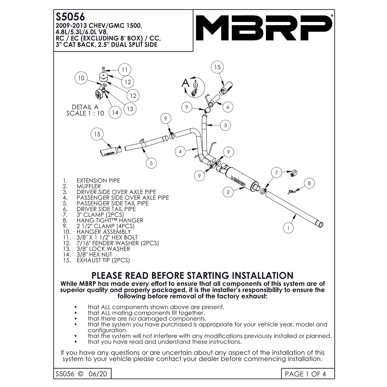 MBRP 2009 Chev/GMC 1500 4.8/5.3L EC/CC (excluding 8 bed) Cat Back Dual Split Side