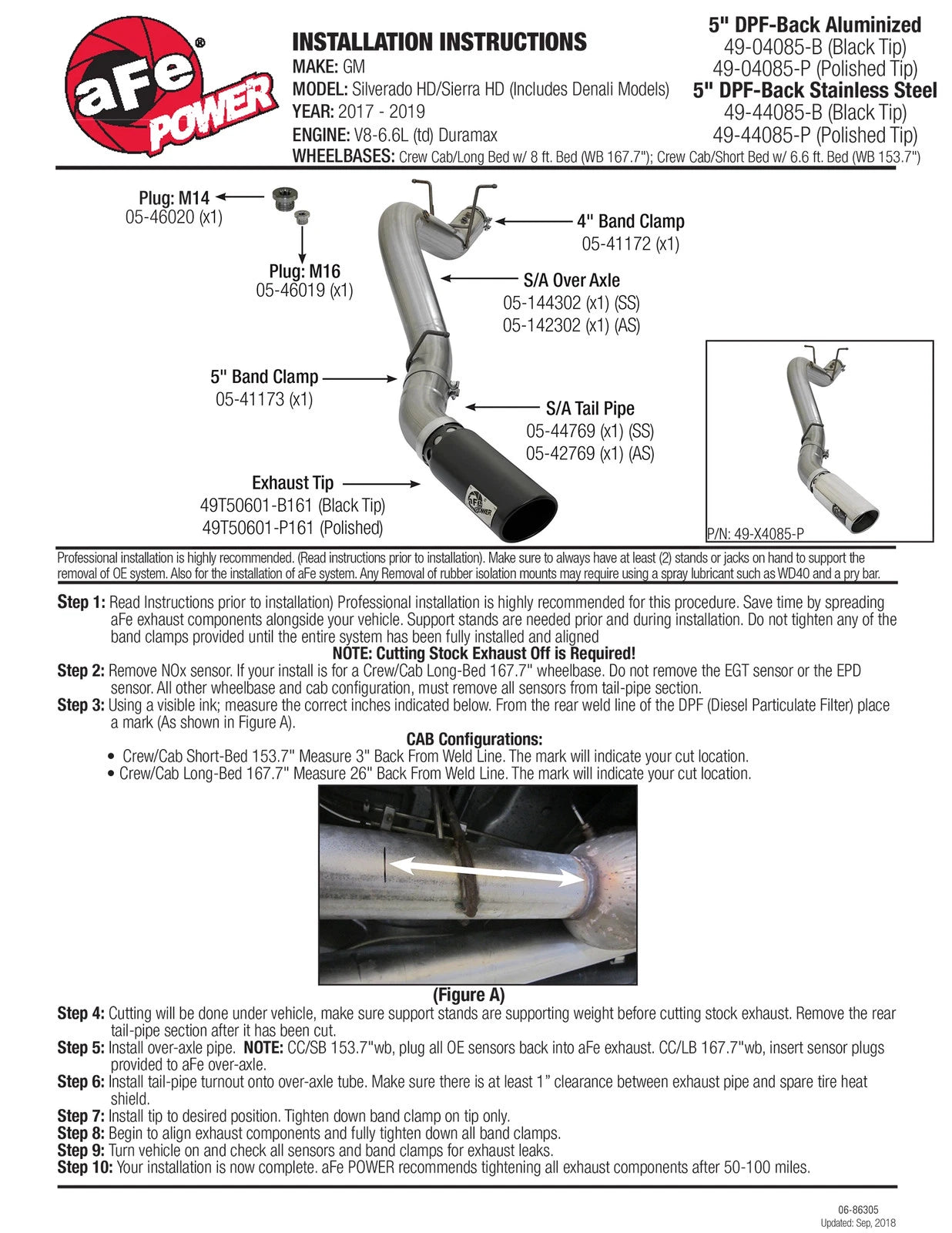 aFe LARGE BORE HD 5in 409-SS DPF-Back Exhaust w/Polished Tip 2017 GM Duramax V8-6.6L (td) L5P