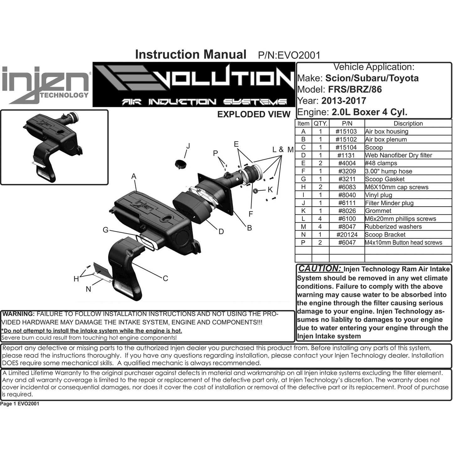 Injen 13-20 Toyota 86/Subaru BRZ 2.0L Evolution Intake