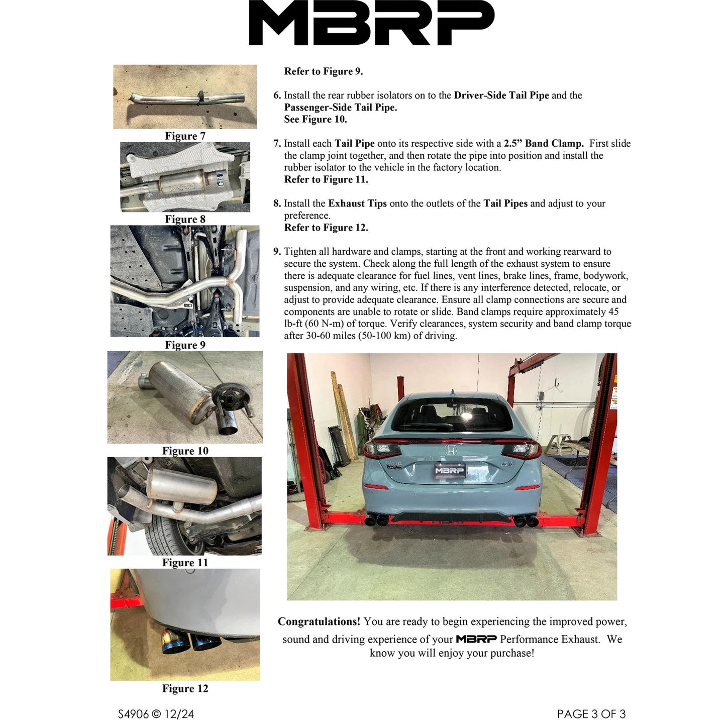 MBRP 22-24 Honda Civic/Sport Touring 1.5L 3in Cat-Back 2.5in Dual Split Rear w/ Quad Tips - AL