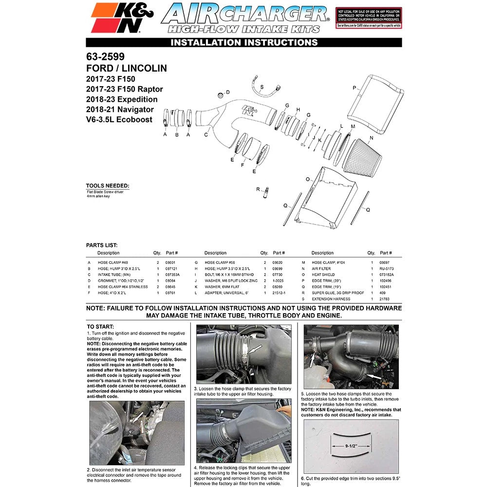 K&N 2017-2018 Ford F-150 Ecoboost 3.5L F/I AirCharger Performance Intake