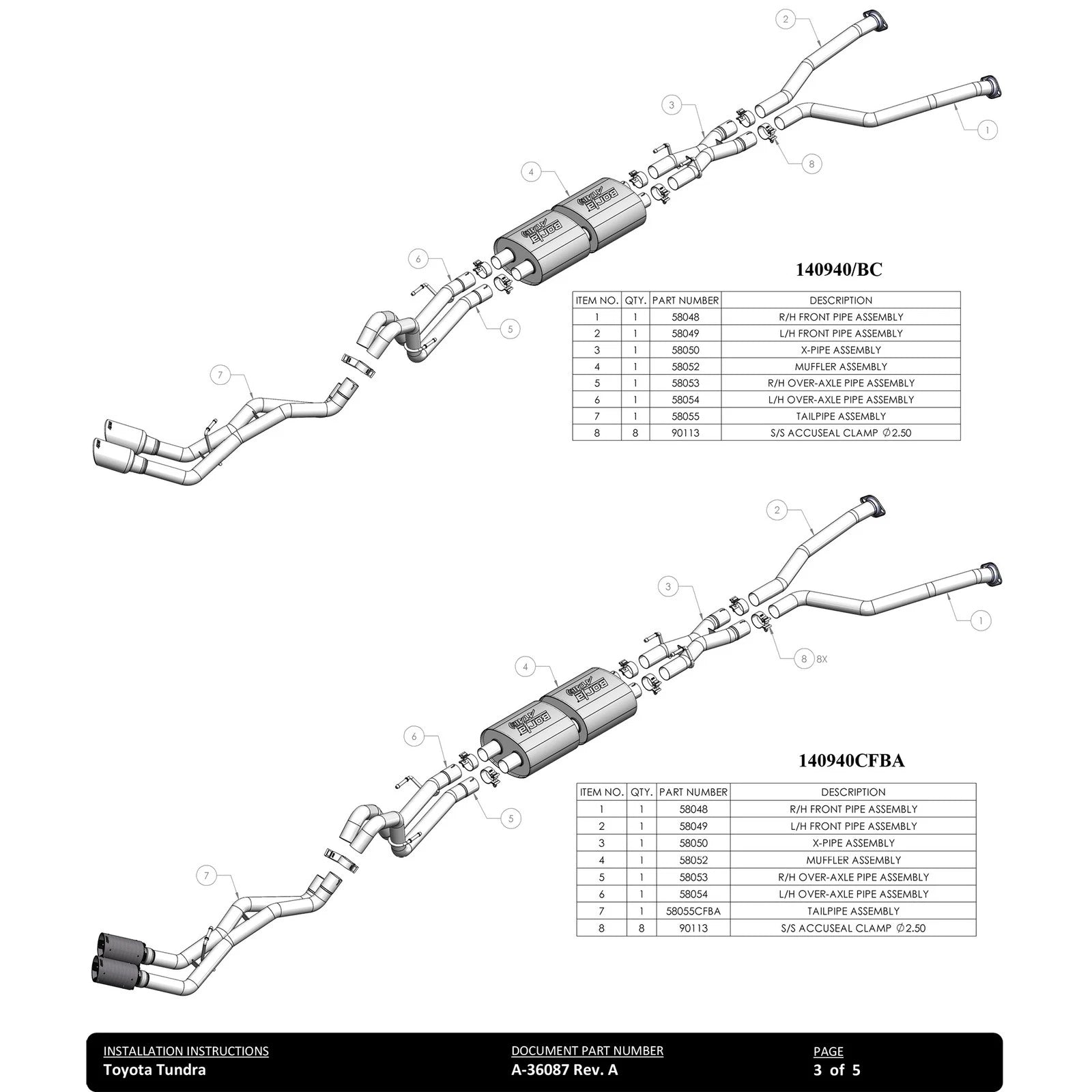 Borla 22-24 Toyota Tundra 3.4L V6 (Inc. Hyb.) Ext. Cab/STD Bed/145.7in WB S-Type Cat-Back - Carbon