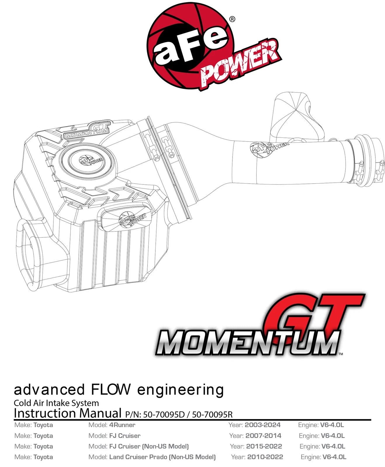 aFe Momentum GT Pro 5R Cold Air Intake System 07-17 Toyota FJ Cruiser V6-4.0L