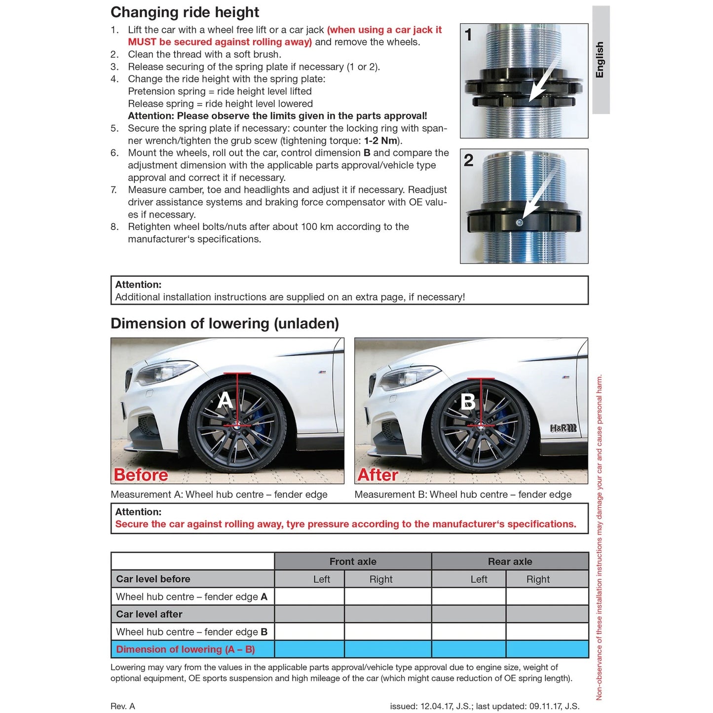 H&R 15-20 Volkswagen Golf R 2.0T MK7 VTF Adjustable Lowering Springs (Incl. DCC)