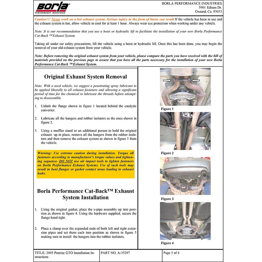 Borla 05-06 Pontiac GTO Coupe 2dr 6.0L 8cyl AT/MT 4spd/6spd RWD SS Catback Exhaust w/ inXin Pipe