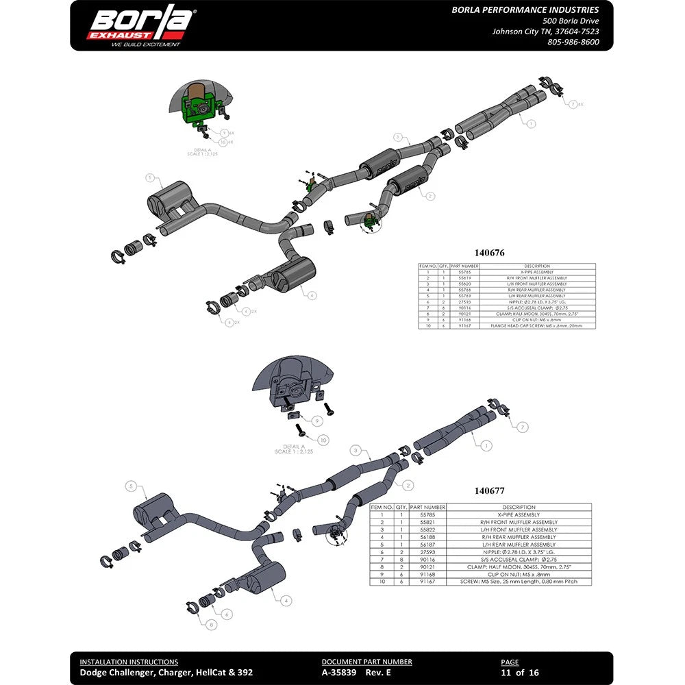 Borla 2015 Dodge Charger Hellcat 6.2L V8 ATAK Catback Exhaust w/ Valves No Tips Factory Valance