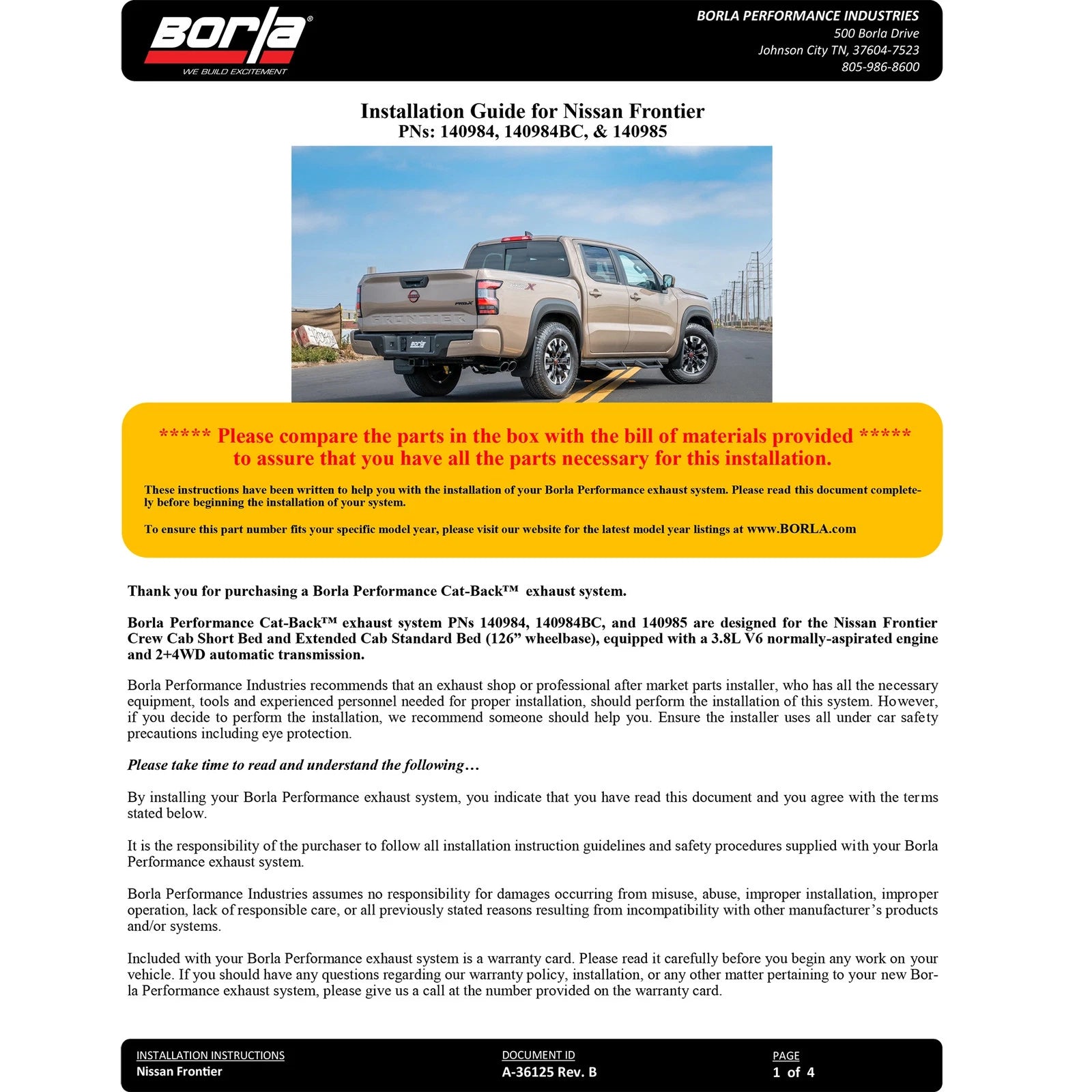 Borla 22-24 Nissan Frontier S-Type Cat Back System - Rock Crawler Design