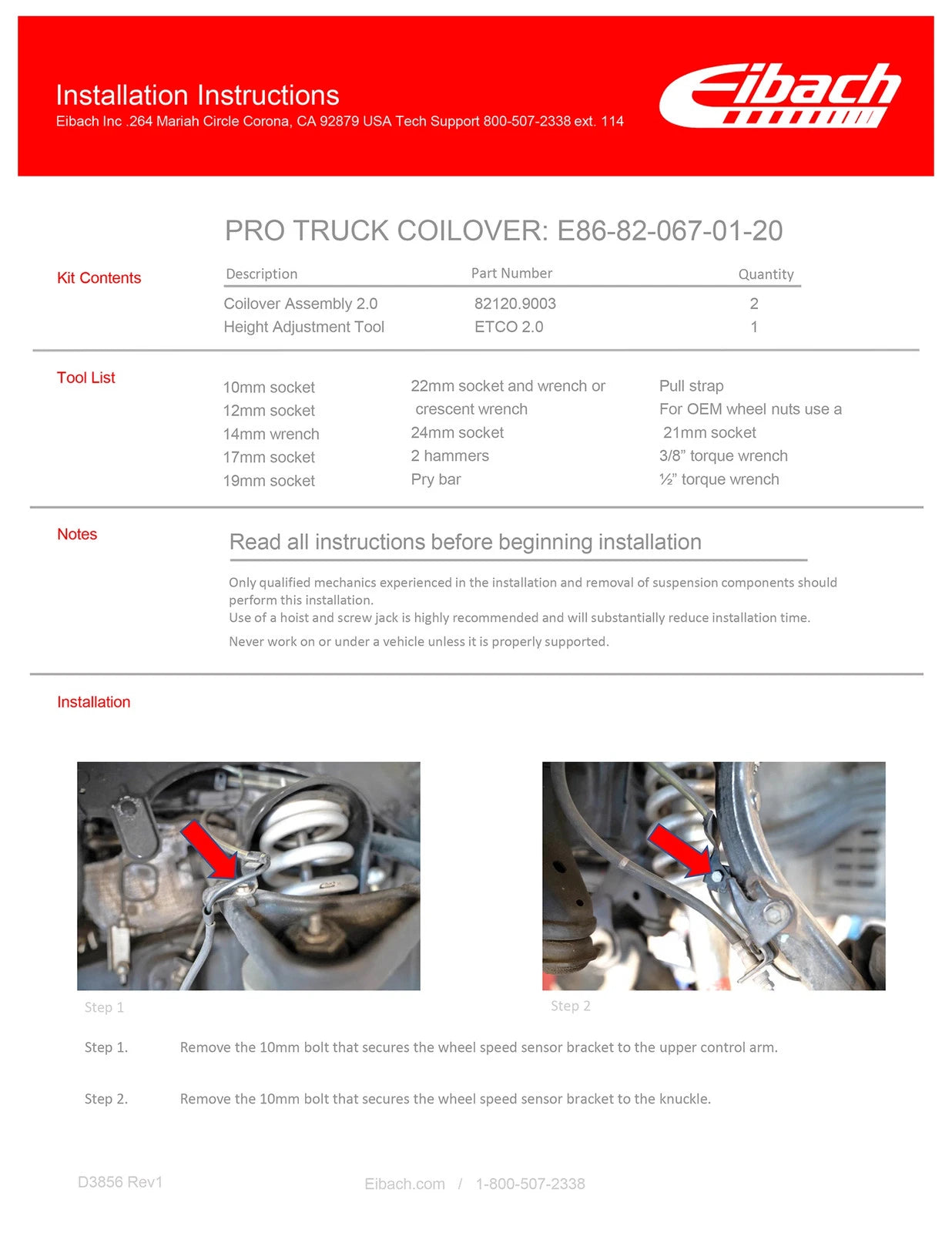 Eibach Pro-Truck Coilover 2.0 Front for 16-20 Toyota Tundra 2WD/4WD