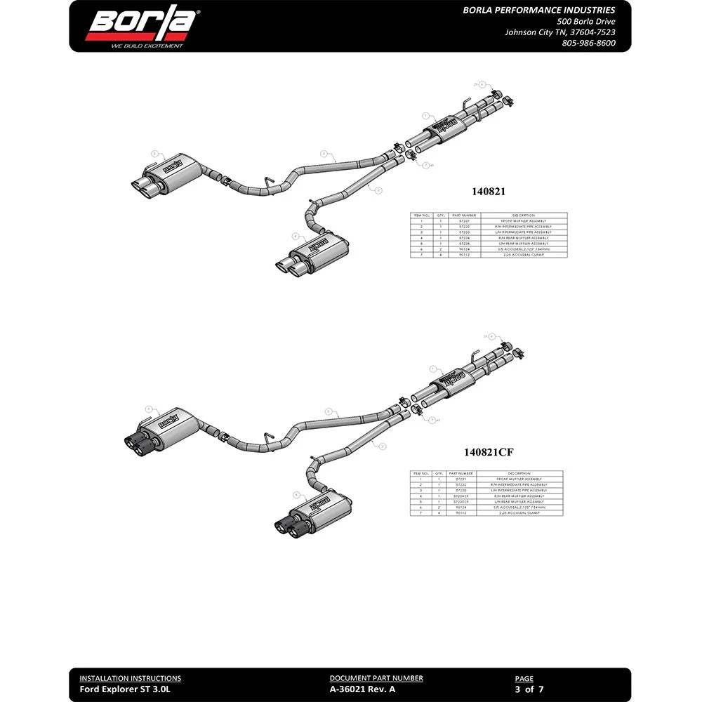 Borla 2020 Ford Explorer ST 3.0L V6 2.25in ATAK Exhaust - Chrome Tips