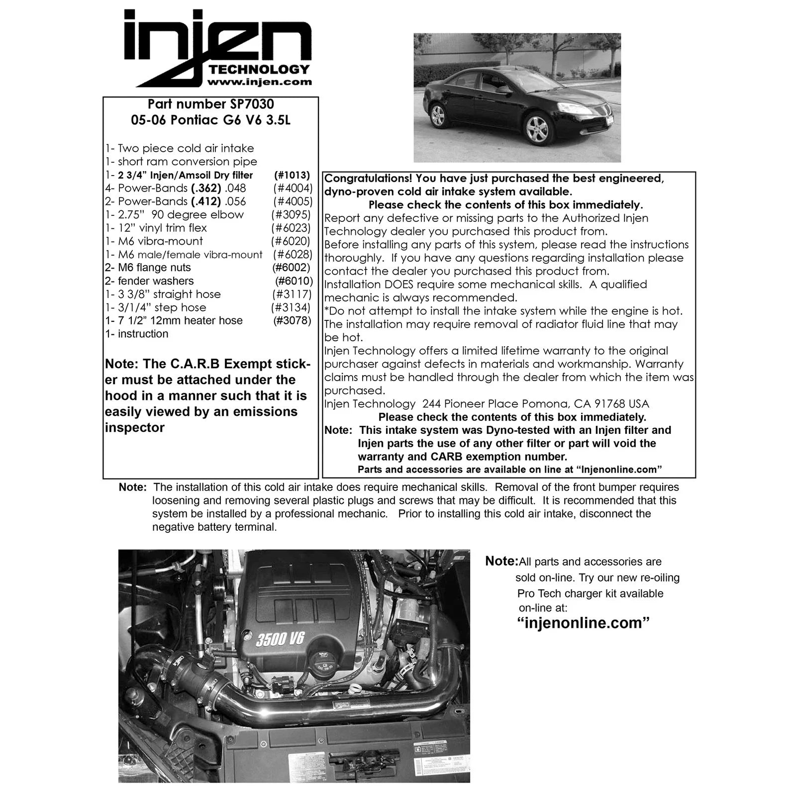 Injen 05-07 G6 3.5L V6 Black Cold Air Intake