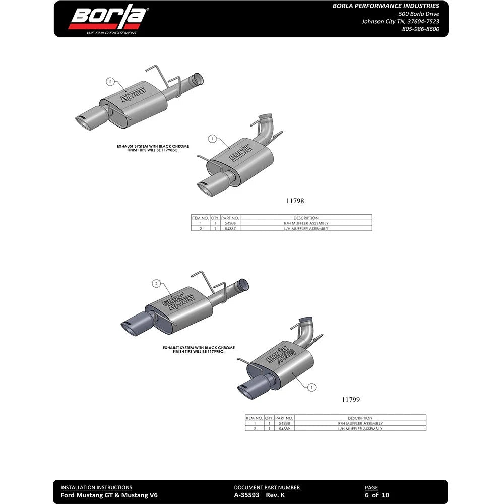 Borla 13-14 Mustang GT/Boss 302 5.0L V8 RWD Single Split Rr Exit Touring Exhaust (rear section only)