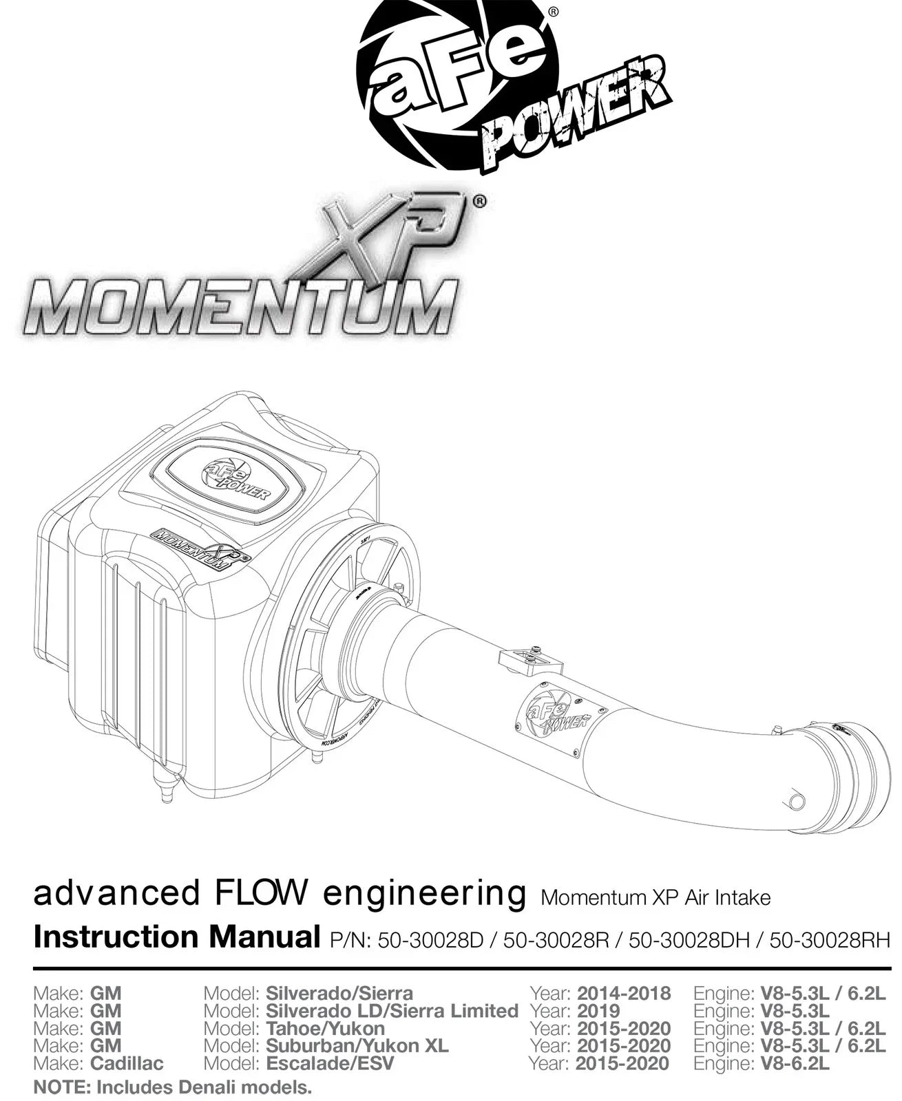 aFe Momentum XP Cold Air Intake System w/ Pro 5R Media Brushed 14-19 GM Silverado/Sierra 1500