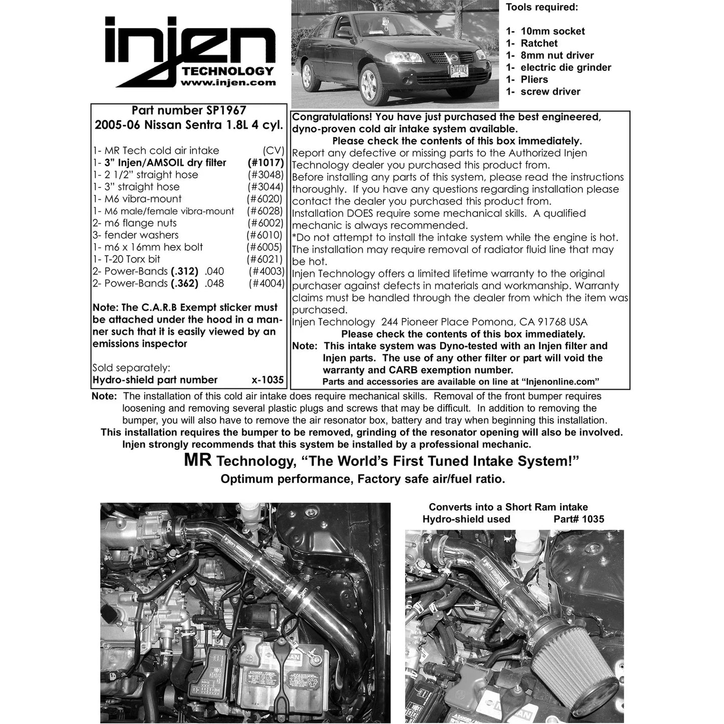 Injen 2002-2006 Sentra 1.8L 4 Cyl. Black Cold Air Intake