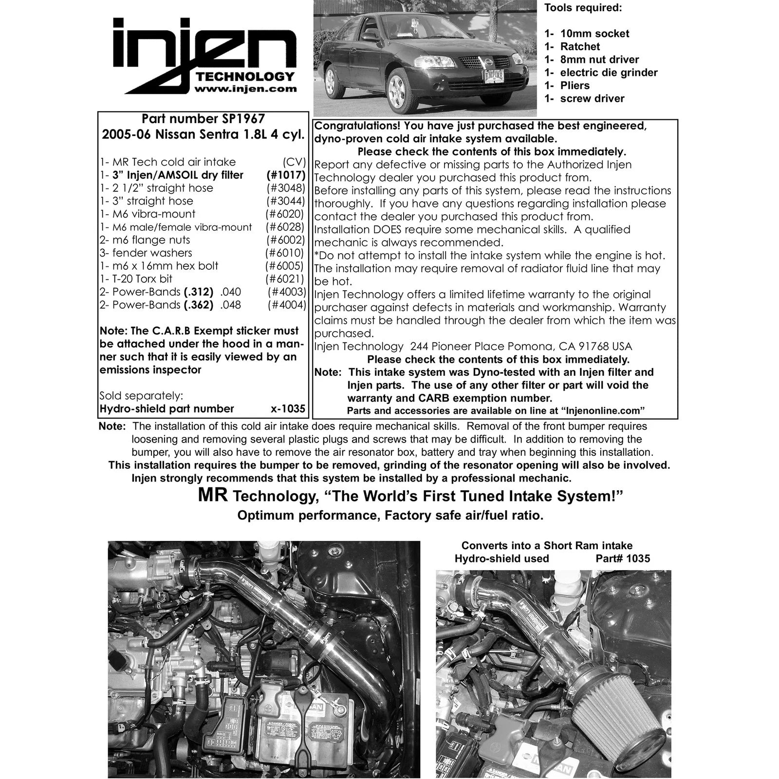 Injen 2002-2006 Sentra 1.8L 4 Cyl. Black Cold Air Intake