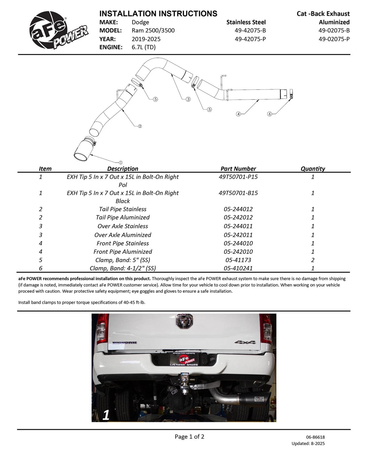 aFe ATLAS 5in Alum Steel DPF-Back Exhaust System w/Black Tip 19-20 Ram Diesel Trucks L6-6.7L (td)