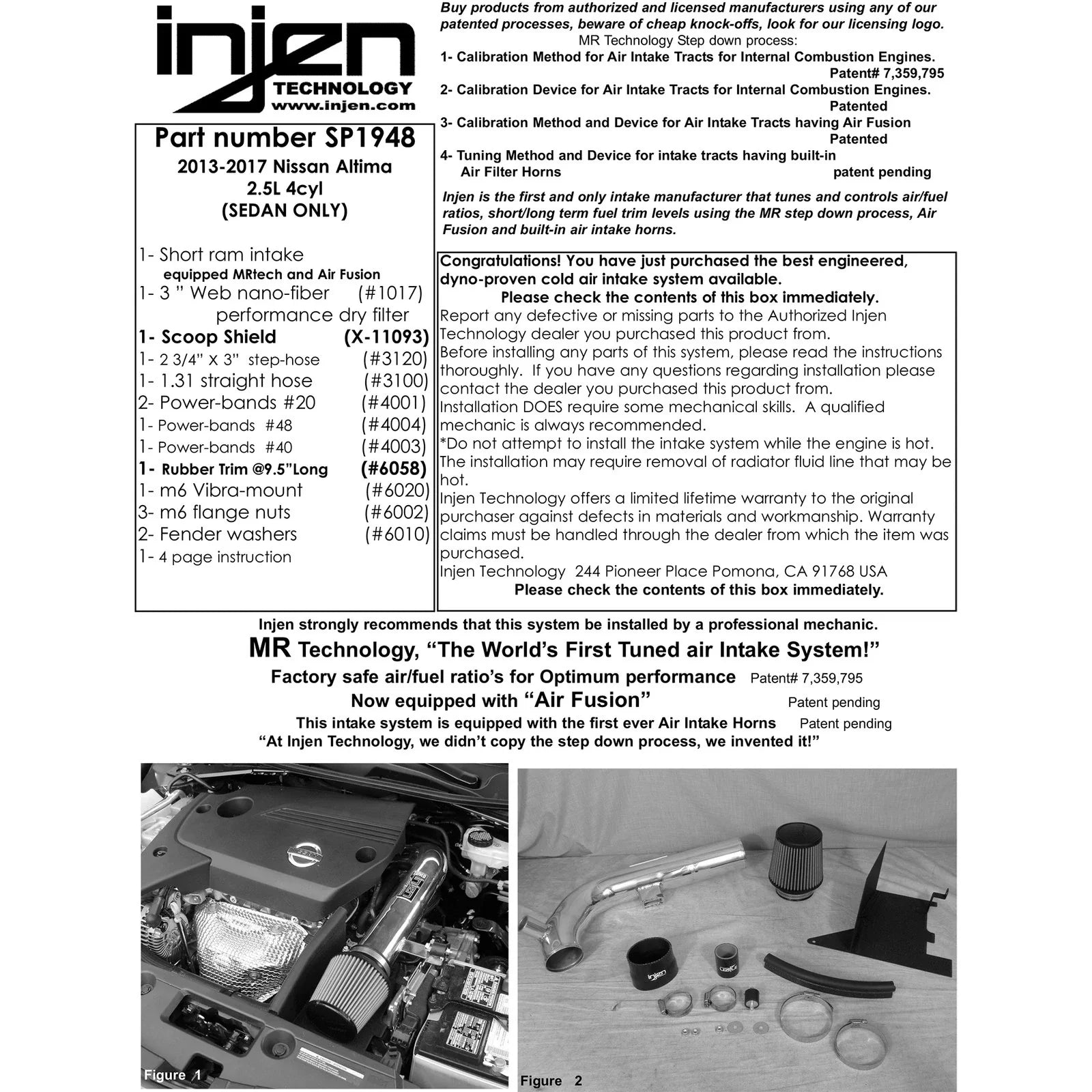 Injen 13-18 Nissan Altima 2.5L 4cyl  Black Short Ram Intake w/ MR Tech/Heat Shield