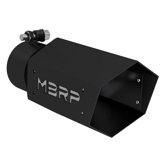 MBRP Universal 4in Hex Tip 3in Inlet 10in Length w/ Logo - Black Coated