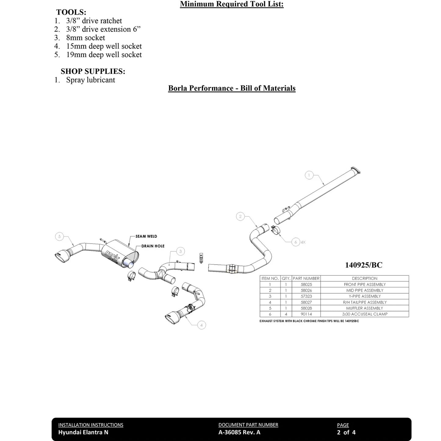 Borla 22-23 Hyundai Elantra N 2.0L 4 CYL. Turbo AT/MT ATAK Catback Exhaust Black Chrome