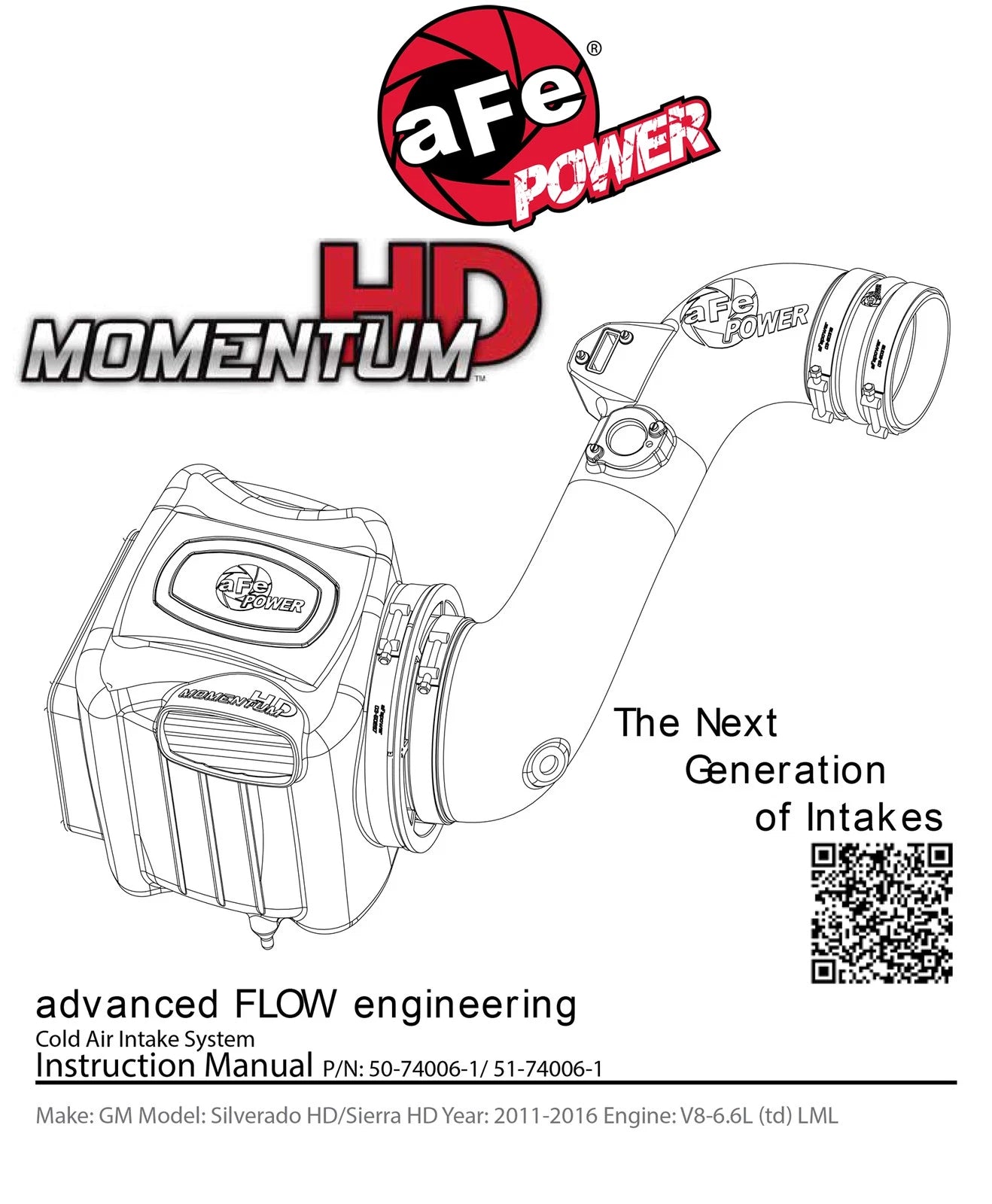 aFe Momentum HD PRO 10R Stage-2 Si Intake 11-16 GM Diesel Trucks V8-6.6L (td) LML