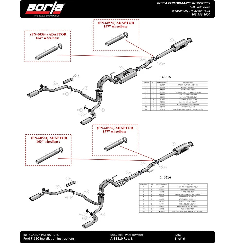 Borla 15-17 F-150 2.7/3.5L V6 EcoBoost / 5.0L V8 Black Chrome Cat-Back Touring Exhaust