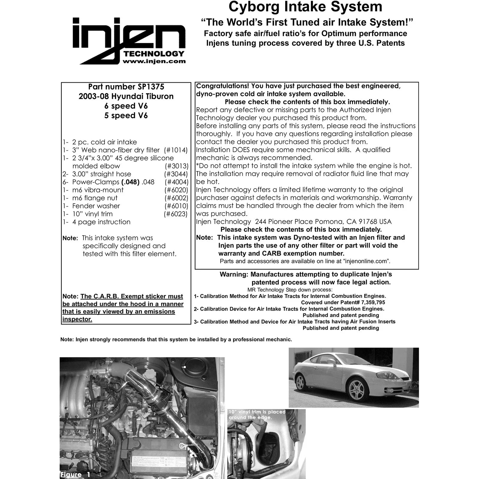 Injen 03-08 Hyundai Tiburon 2.7L V6 Black Cold Air Intake w/ MR Tech