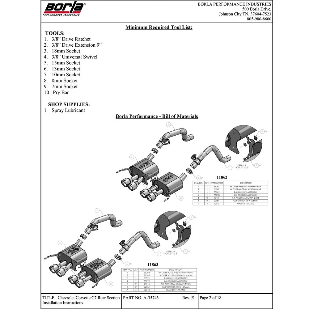Borla 2014 Chevrolet Corvette C7 6.2L 8cyl ATAK Exhaust w/ NPP Dual Mode (rear section only)