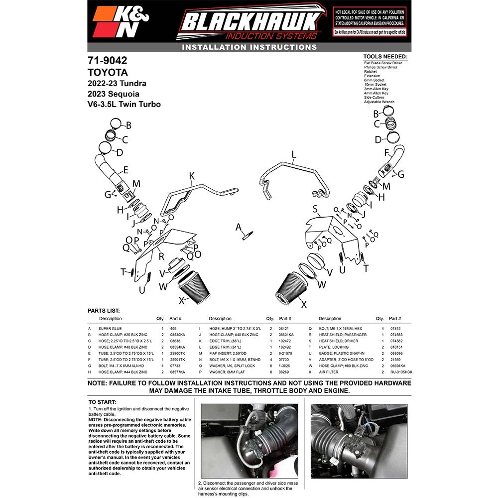 K&N 22-23 Toyota Tundra V6- 3.5L Blackhawk Performance Intake Kit