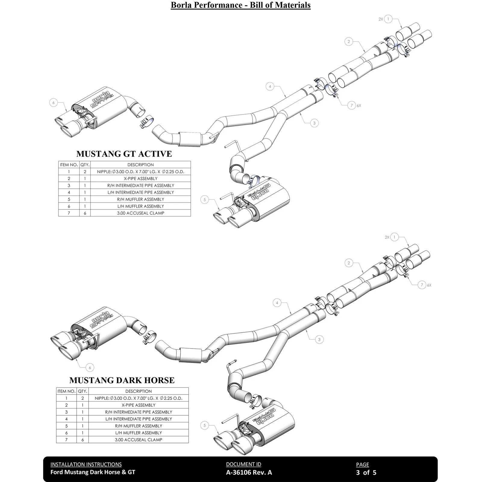 Borla 2024 Ford Mustang GT 5.0L V8 3 in ATAK Catback Non-Active Exhaust- Black Chrome Quad Tip