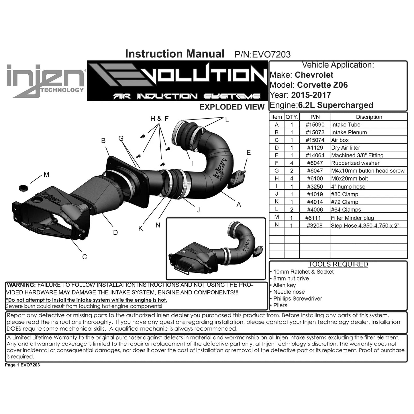 Injen 15-19 Chevrolet Corvette C7 ZO6 6.2L V8 Evolution Intake