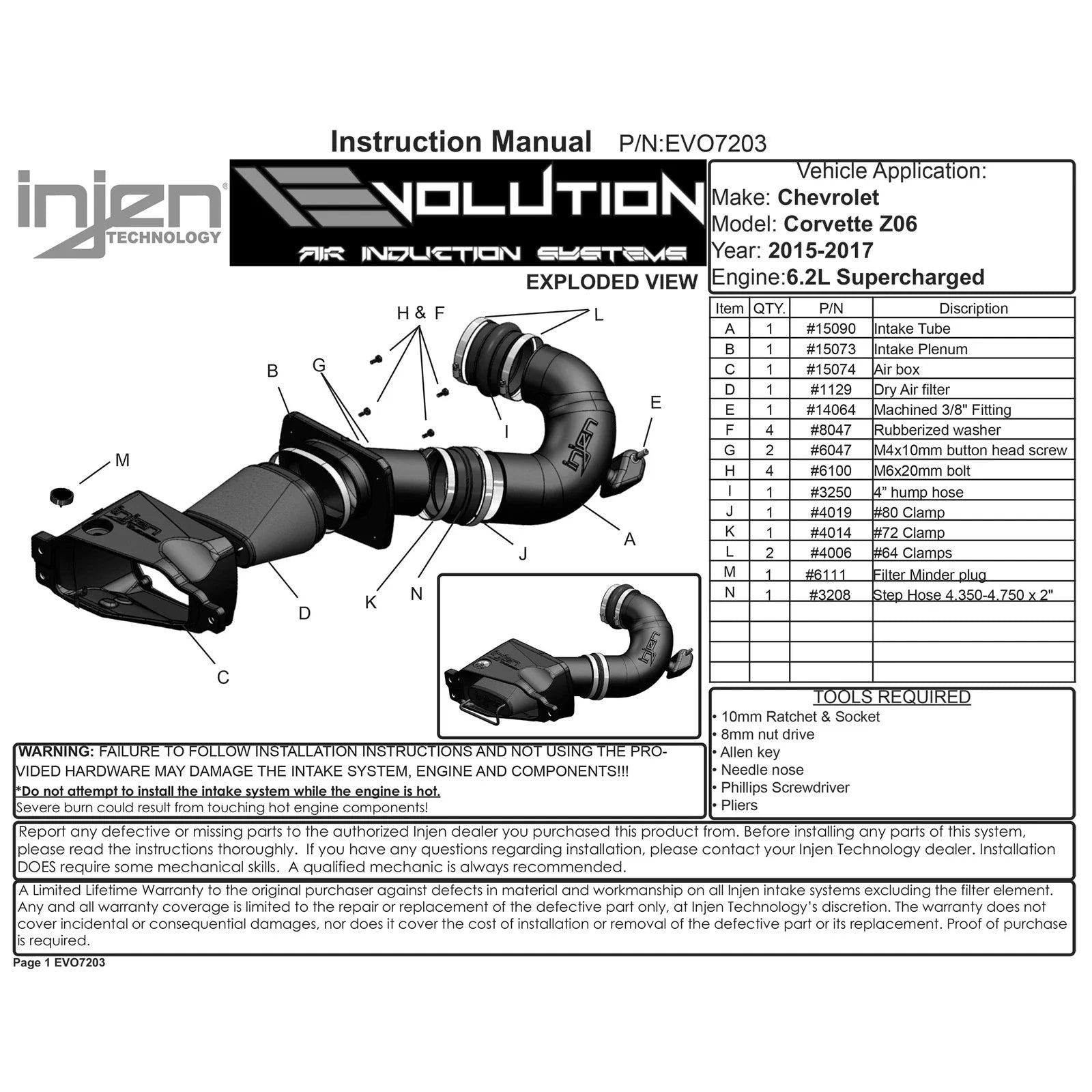 Injen 15-19 Chevrolet Corvette C7 ZO6 6.2L V8 Evolution Intake