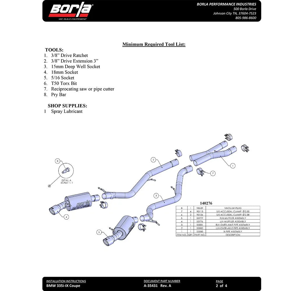 Borla 07-08 BMW 335i Coupe/Sedan Aggressive Catback Exhaust System