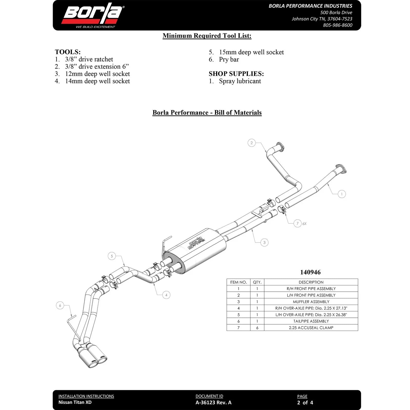 Borla 16-24 Nissan Titan XD S-Type Cat Back Exhaust