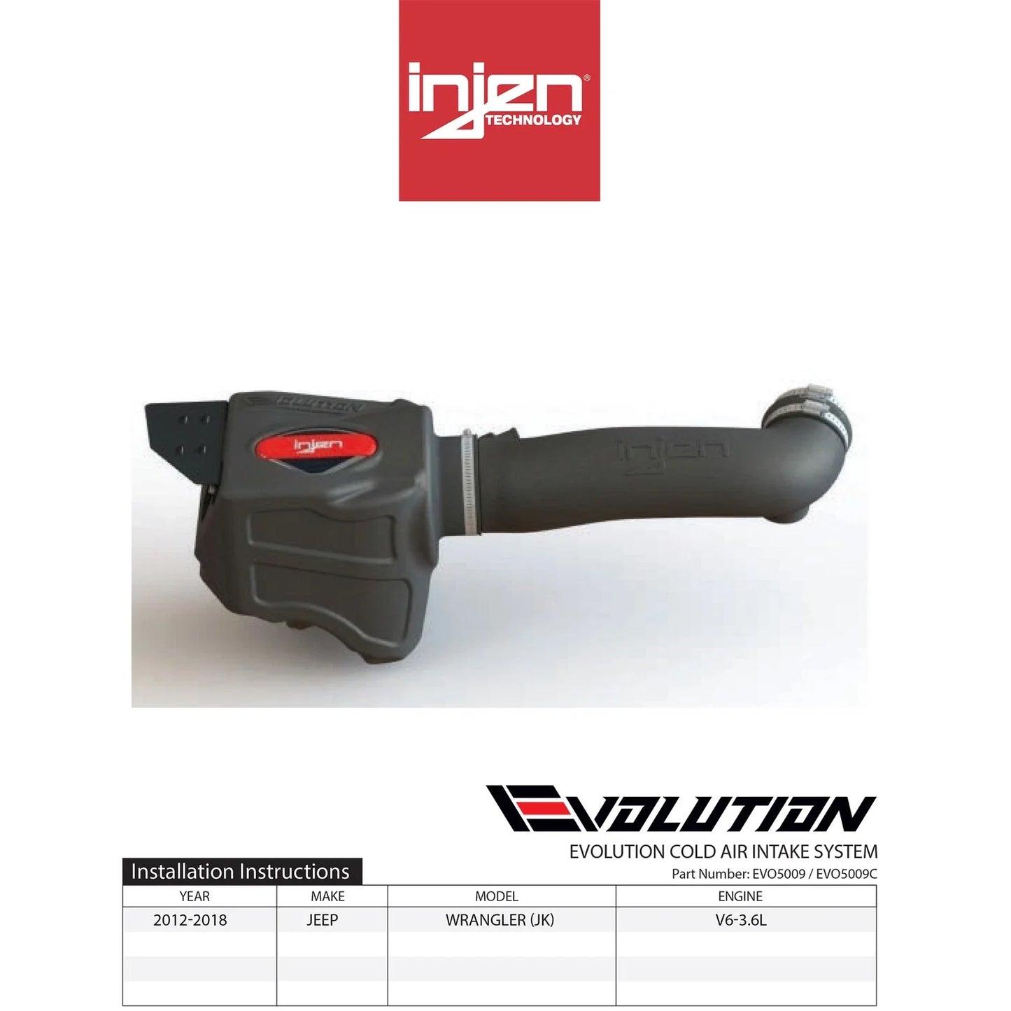 Injen 12-18 Jeep Wrangler JK V6-3.6L Evolution Intake- Oiled