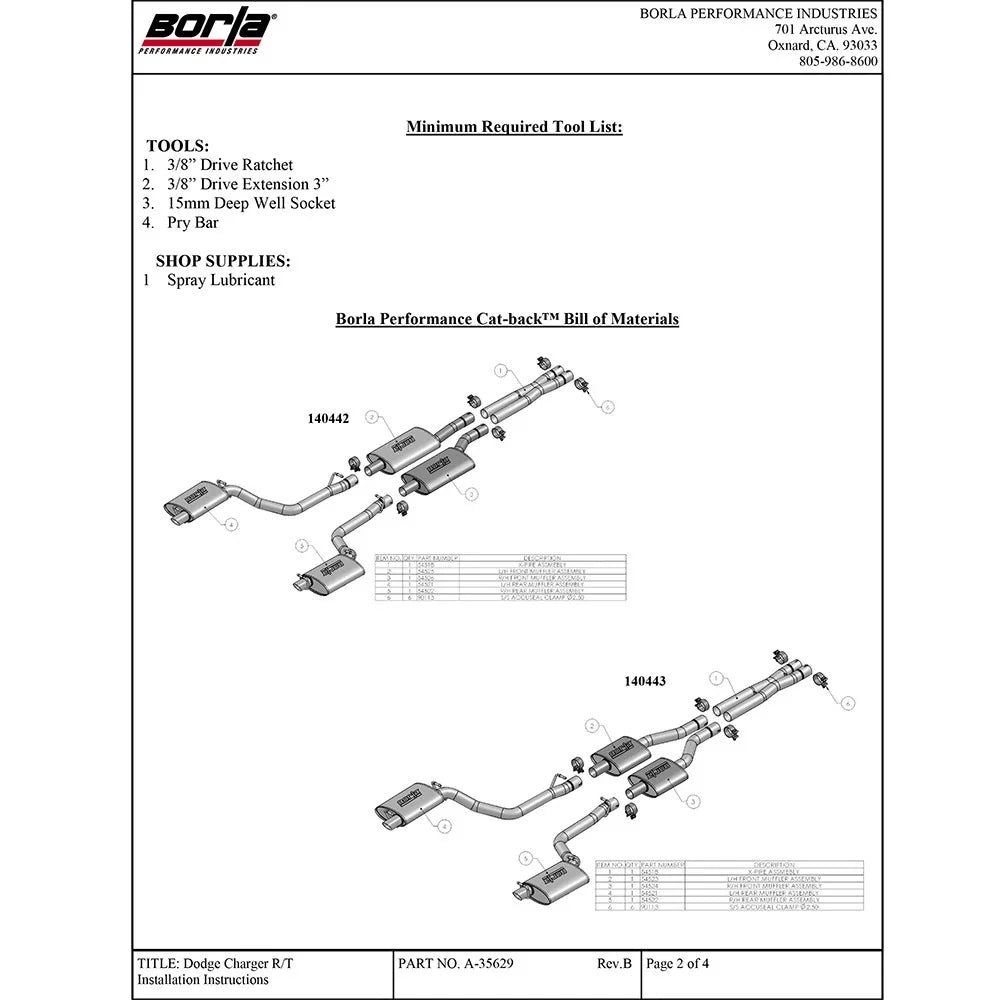 Borla 11-14 Dodge Charger R/T / 11-14 Chrysler 300 C 5.7L V8 AT/MT S-Type SS Catback Exhaust