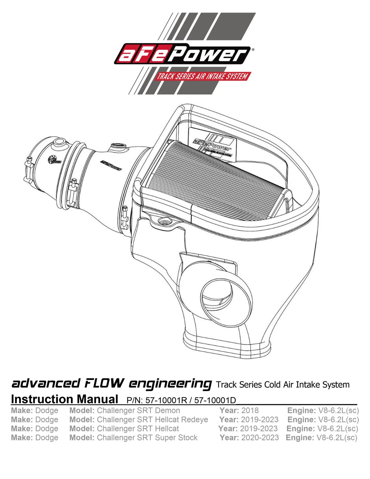 aFe Magnum Force Stage-2 Track Series Carbon Fiber AIS w/ Pro 5R Media - 18 Dodge Challenger V8-6.2L