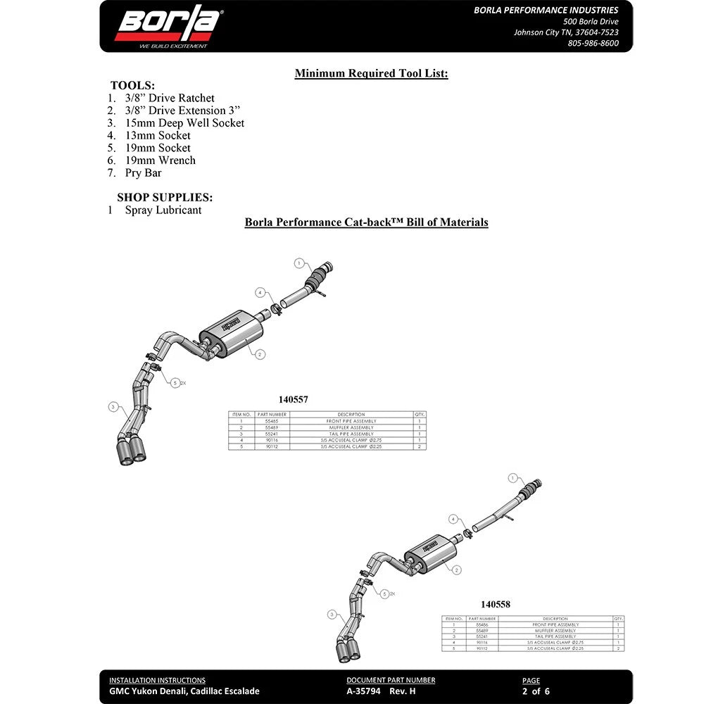Borla 15-16 Cadillac Escalade ESV 6.2L Auto Trans Dual Round Rolled Truck Side Exit Catback Exhaust