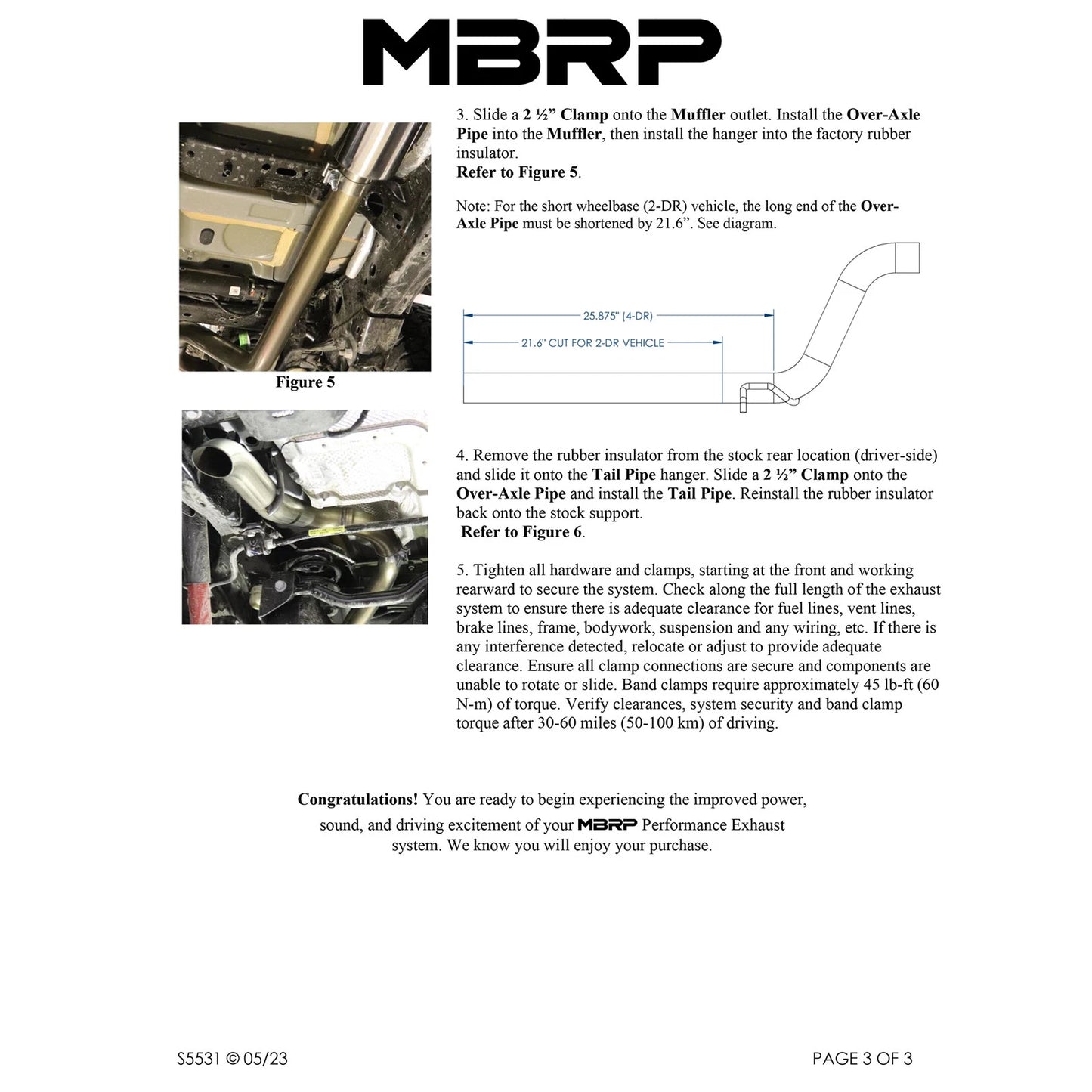 MBRP 18-20 Jeep Wrangler JL 2.5in Single Rear Exit Cat Back Exhaust - Aluminum