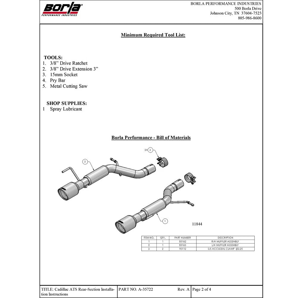 Borla 13-15 Cadillac ATS 2.0L AT RWD 4Dr Single Split Rear Exit Exhaust (Rear Section)