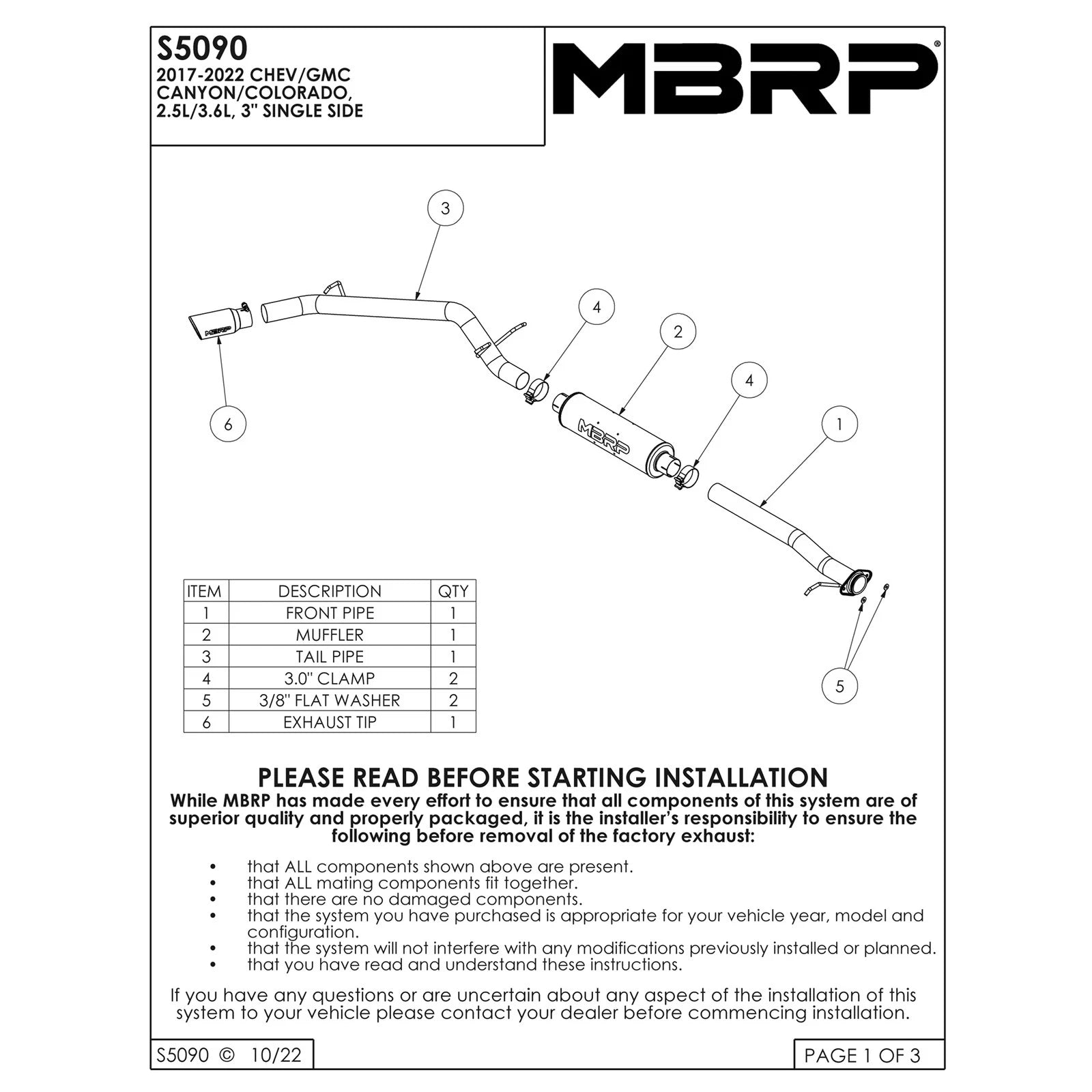 MBRP 17+ Chevrolet Colorado 2.5L/3.6L 3in Cat Back Single Side Exit w/ 4in Tip - T304