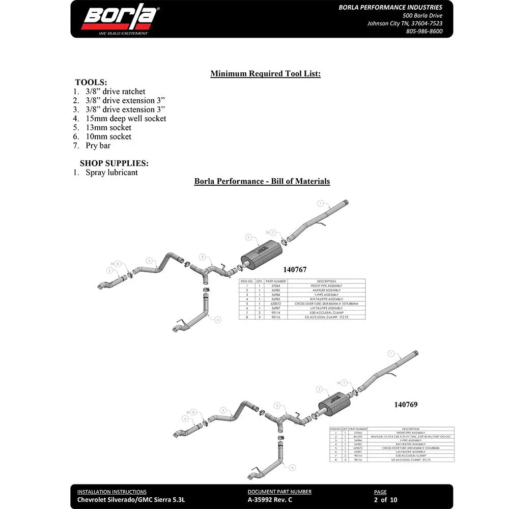 Borla 2019 Chevy Silverado 1500 5.3L V8 CC SB 147.4in WB Touring Cat-Back w/ Quad Square Tips