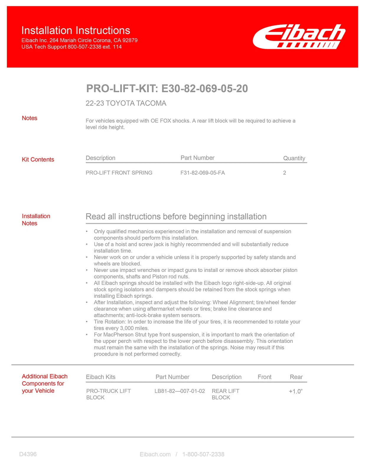 Eibach 22-23 Toyota Tacoma TRD Pro-Lift Kit