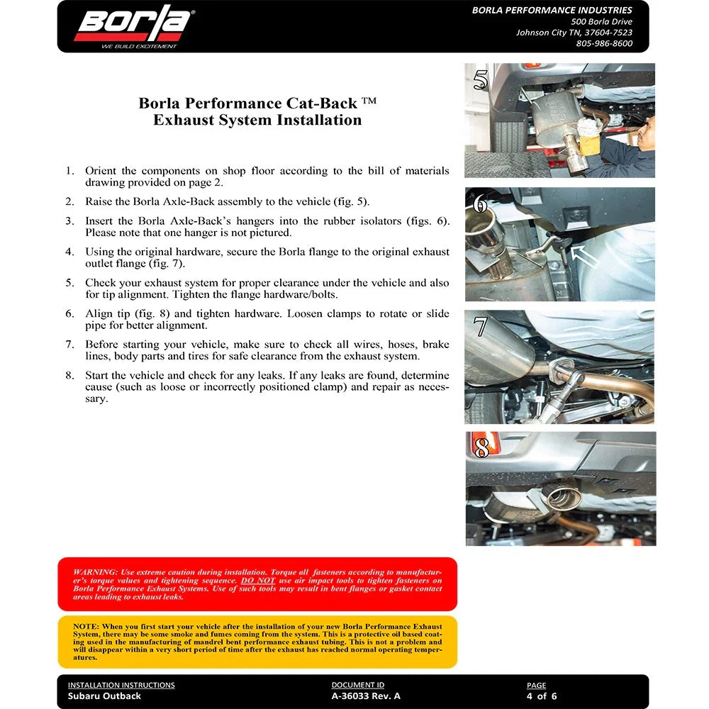 Borla 2020 Subaru Outback 2.5L 2in S-Type Rear Section