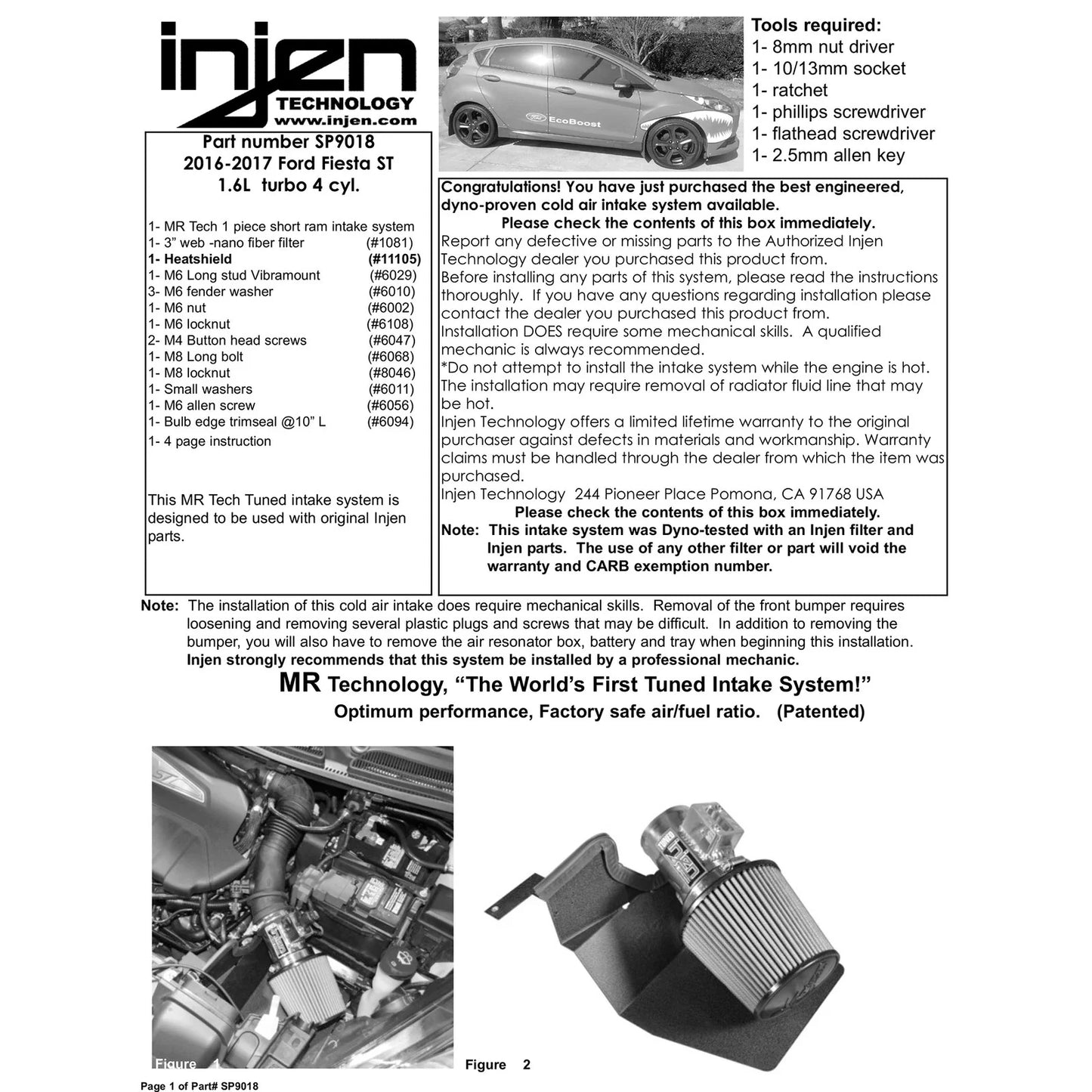 Injen 16-19 Ford Fiesta ST 1.6L Turbo 4Cyl Polished Short Ram Intake w/MR Tech