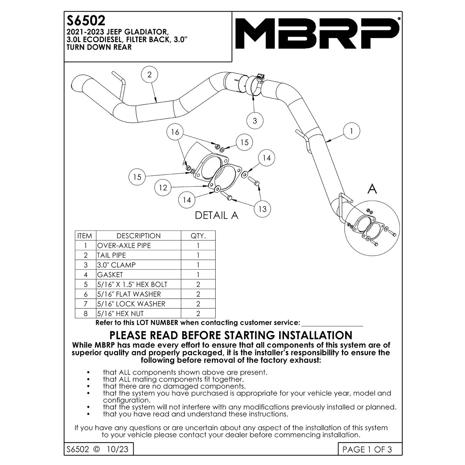 MBRP 2021+ JEEP Gladiator JT 3.0L EcoDiesel XP Series T304SS 3in Filter Back w/ Rear Turn Down