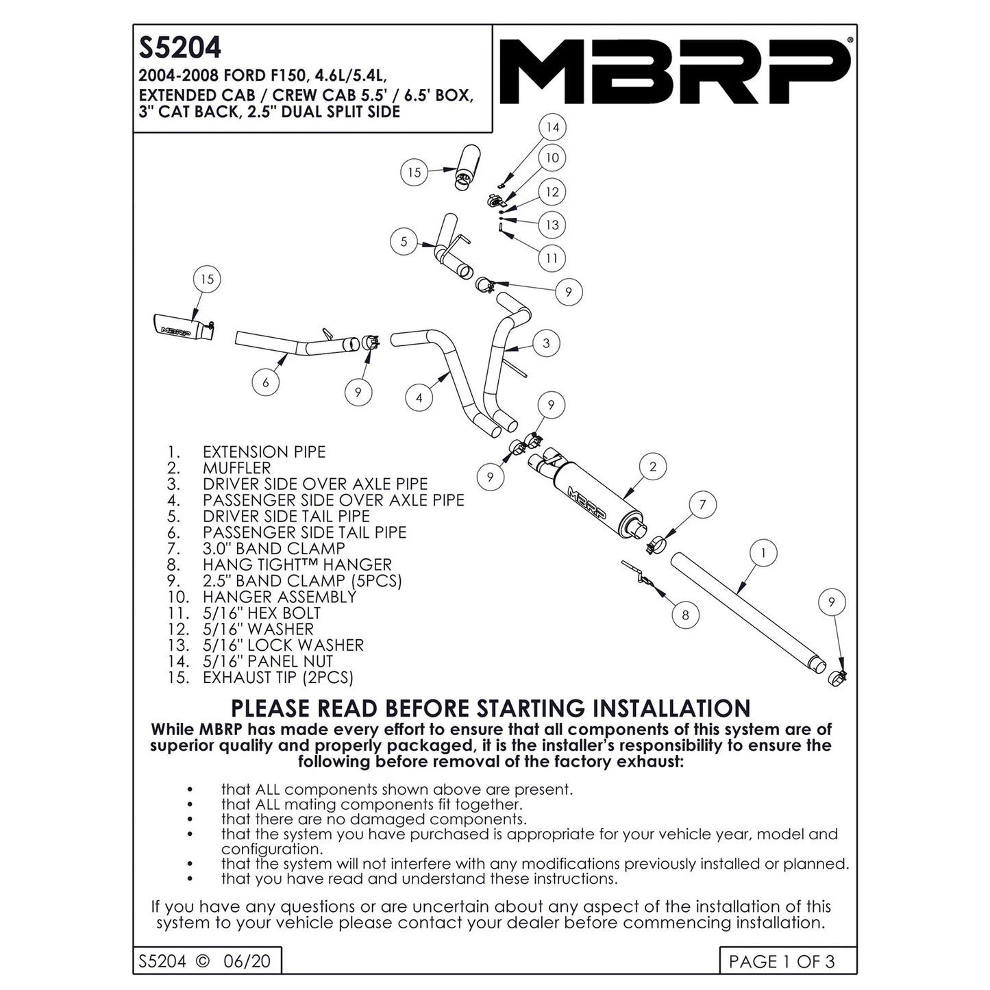 MBRP 2004-2008 Ford F150 4.6/5.4L EC/CC-SB Cat Back Dual Split Side