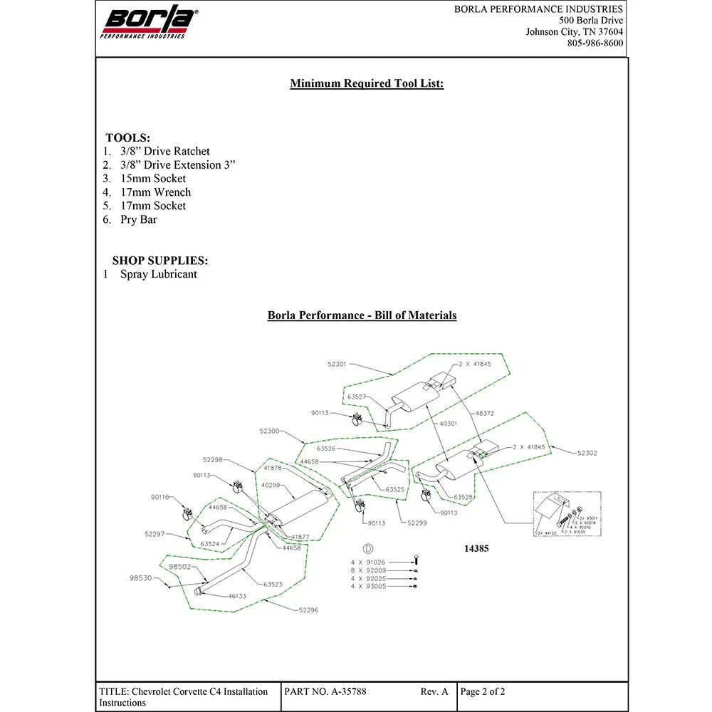 Borla 92-96 Chevrolet Corvette Hatchback/Conv 5.7L 8cyl 4/6 Spd Touring SS Catback Exhaust