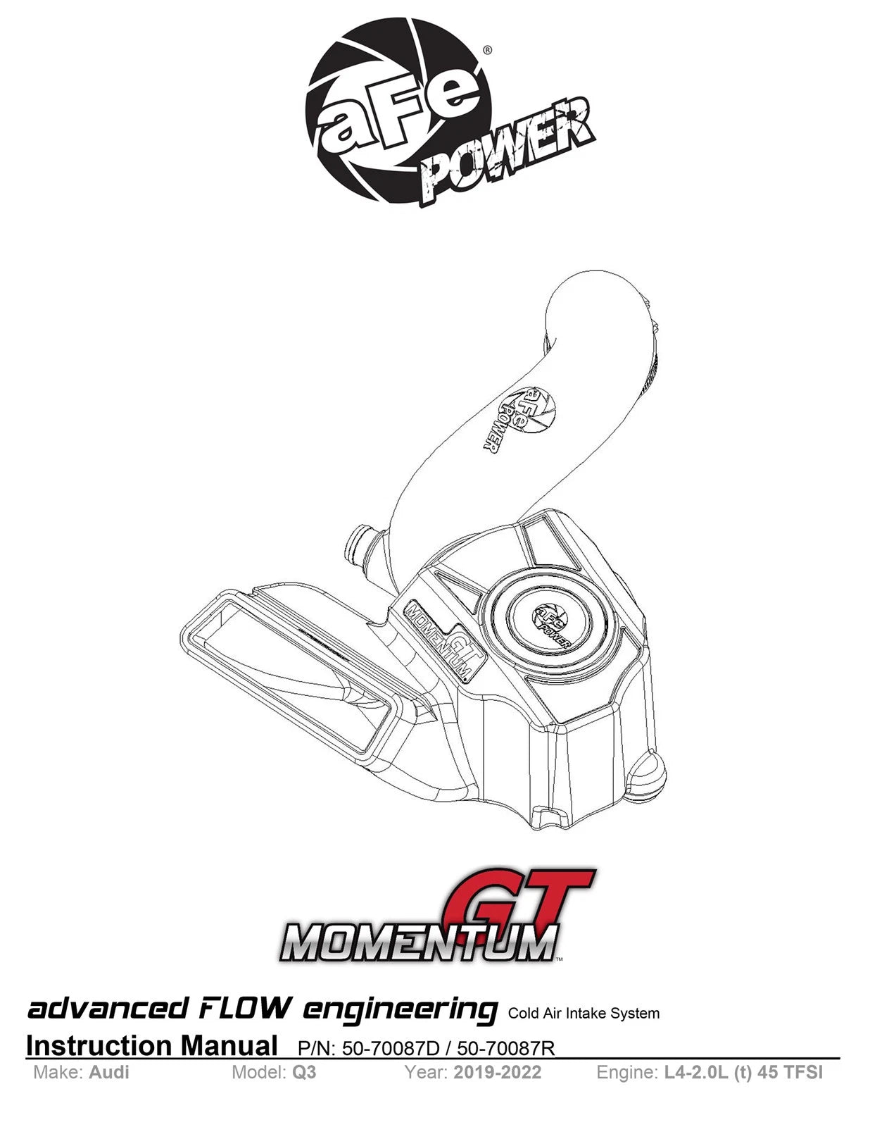 aFe Momentum GT Pro 5R Cold Air Intake System 19-21 Audi Q3 L4-2.0L (t)