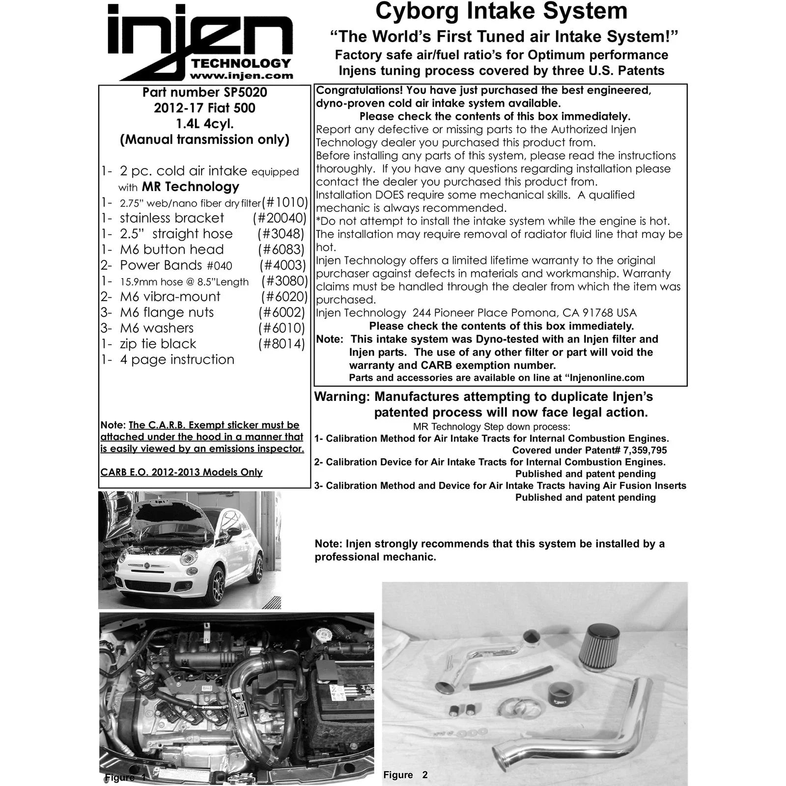 Injen 12-13 Fiat 500 1.4L 4Cyl Black Cold Air Intake